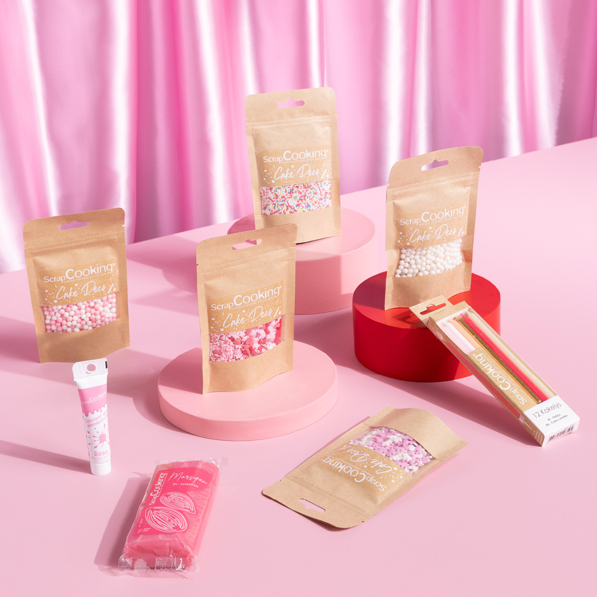 ScrapCooking Tårtljus 12-pack 12 cm rosa/guld/vit/röd