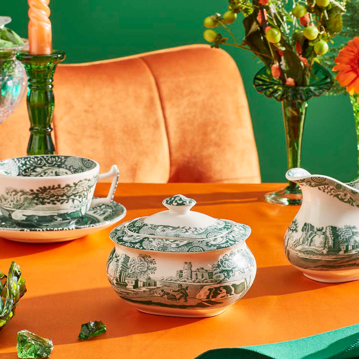 Spode Heritage Green Italian sockerskål 0,25 L grön/vit