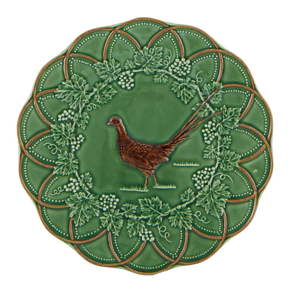 Bordallo Pinheiro Wood tallrik 24 cm fasan grön/brun