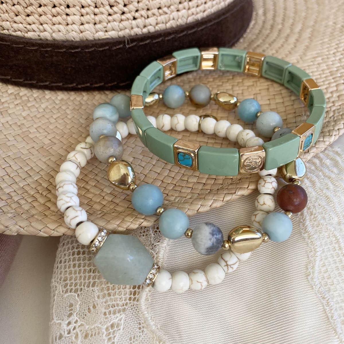 A&C Oslo AS Enamel Tiles Stone Line armbånd grønn/gull