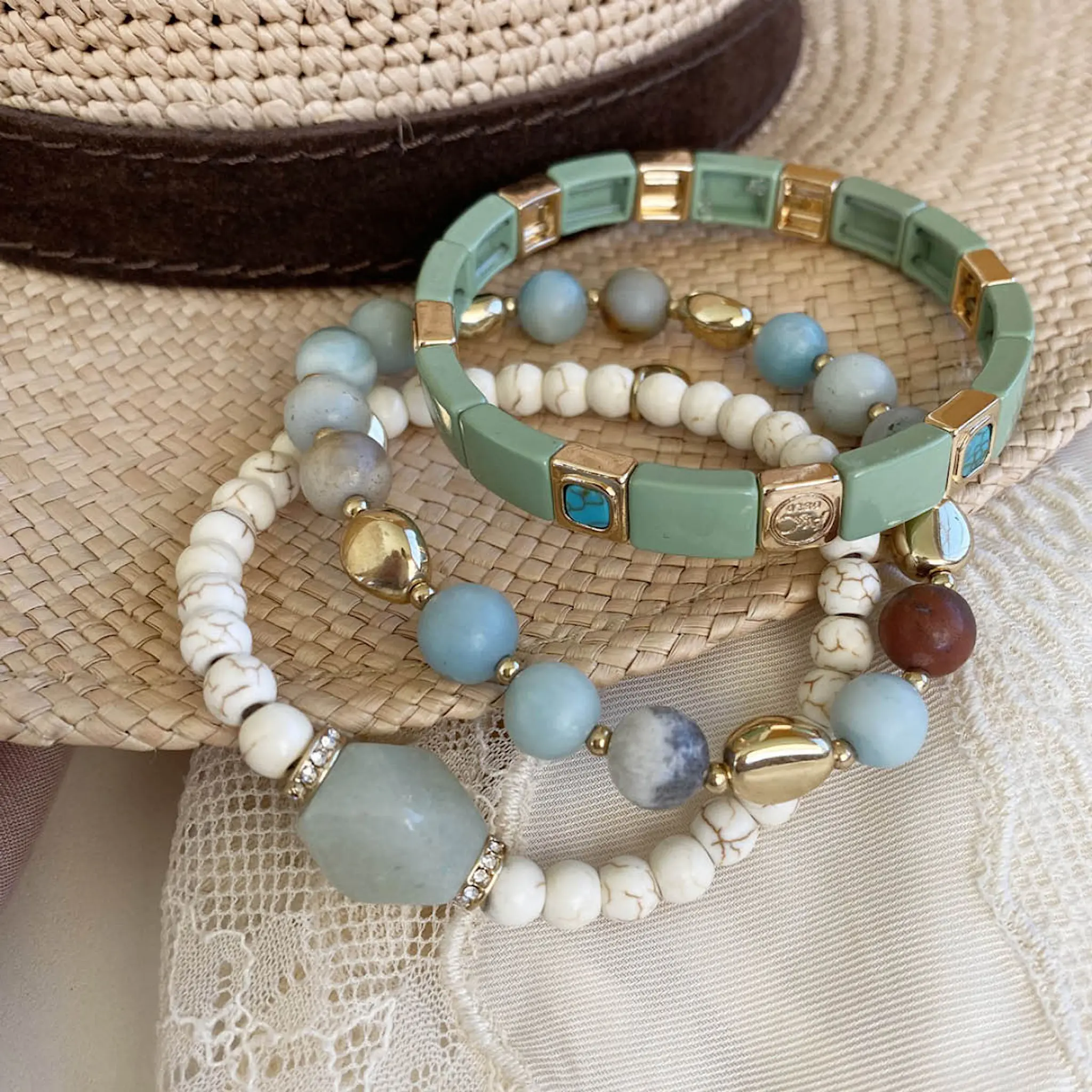 A&C Oslo AS Enamel Tiles Stone Line armbånd grønn/gull