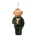 Authentic ornament björn med kläder 11,5 cm grön