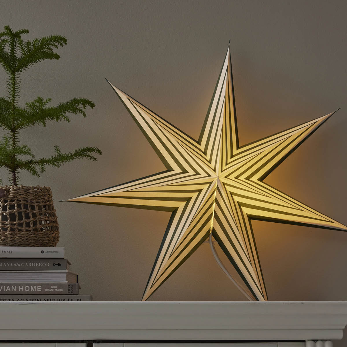 Star Trading Stripe joulutähti 60 cm valkoinen vihreällä raidalla