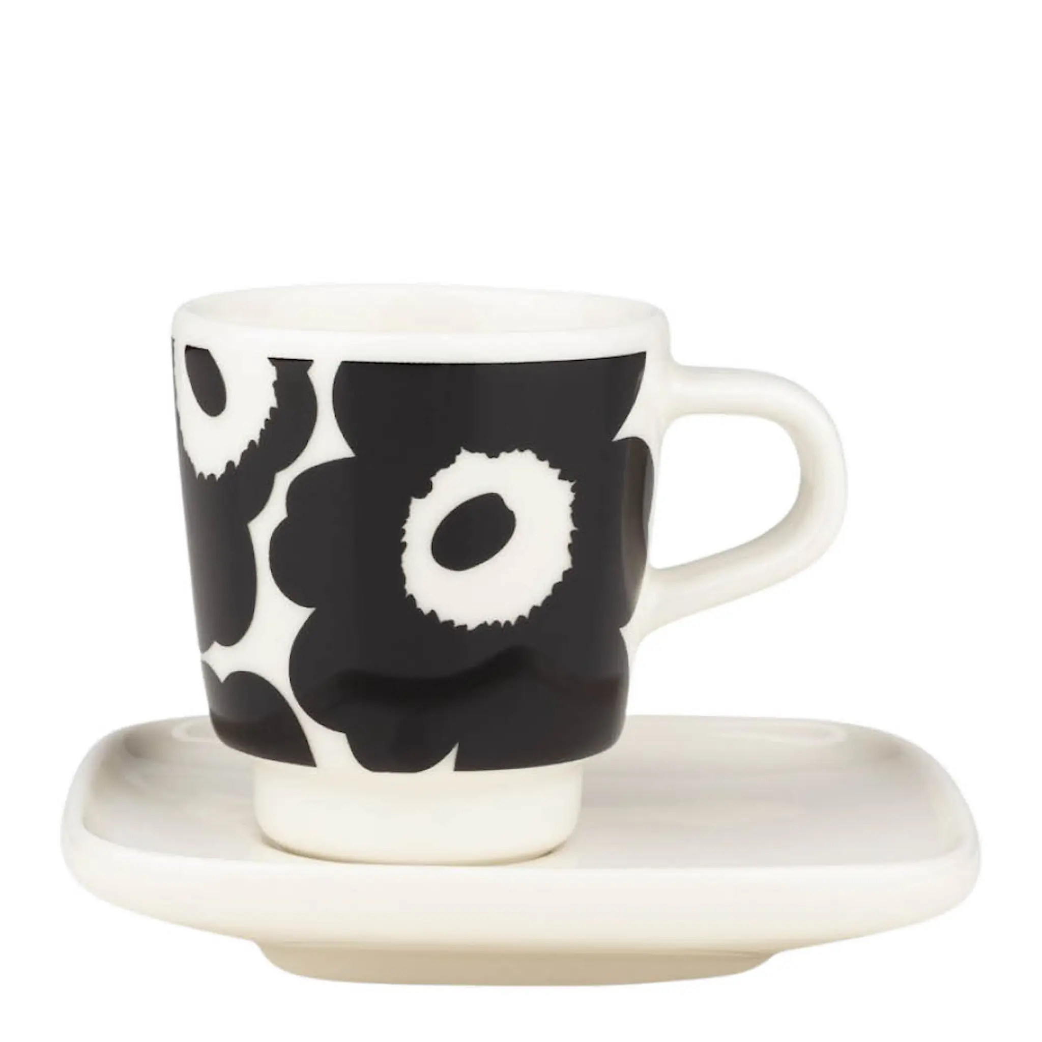 Marimekko Oiva Unikko espressokopp 5 cl med fat svart/hvit