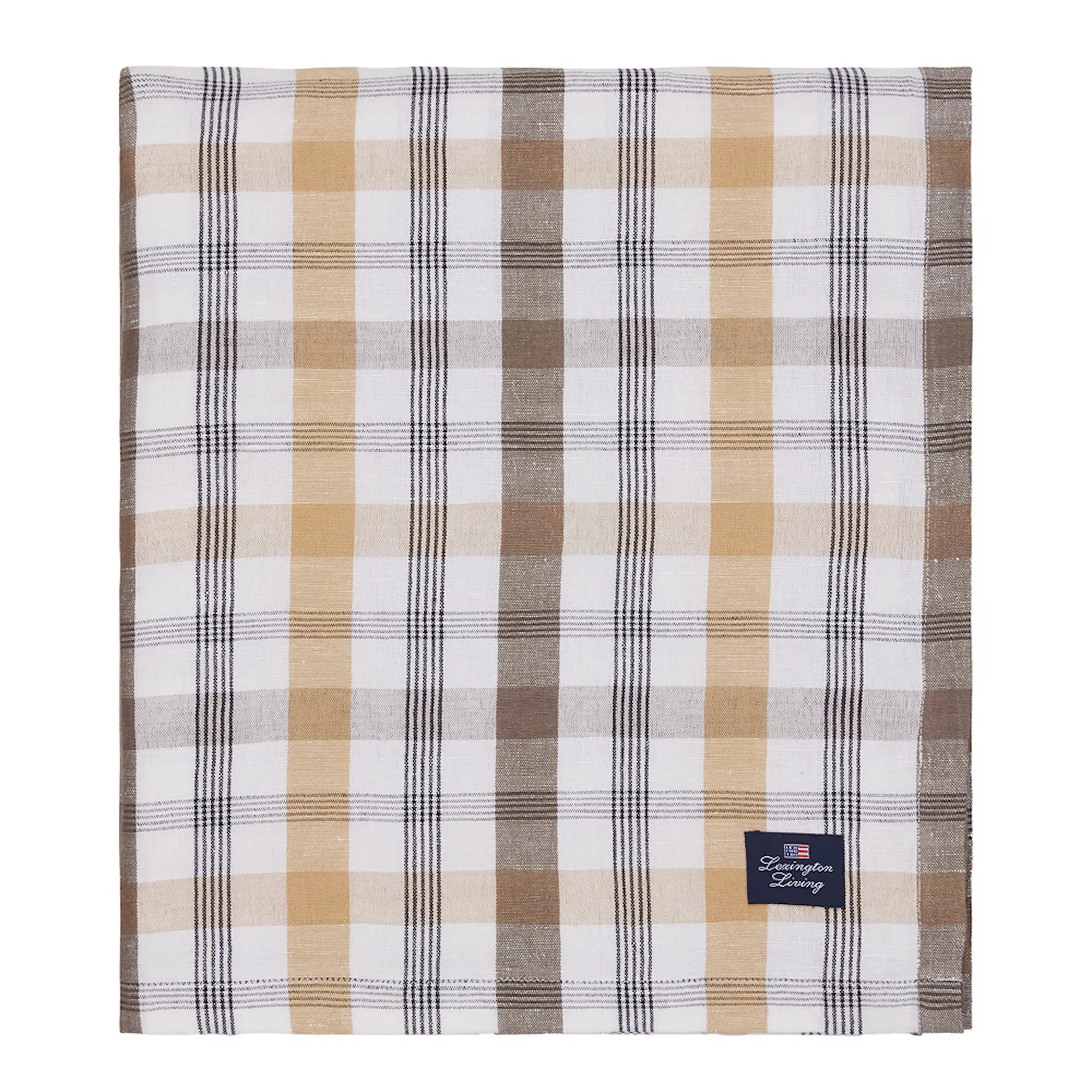 Lexington Rutig duk i linne/bomull 180x180 cm oliv/vit/beige