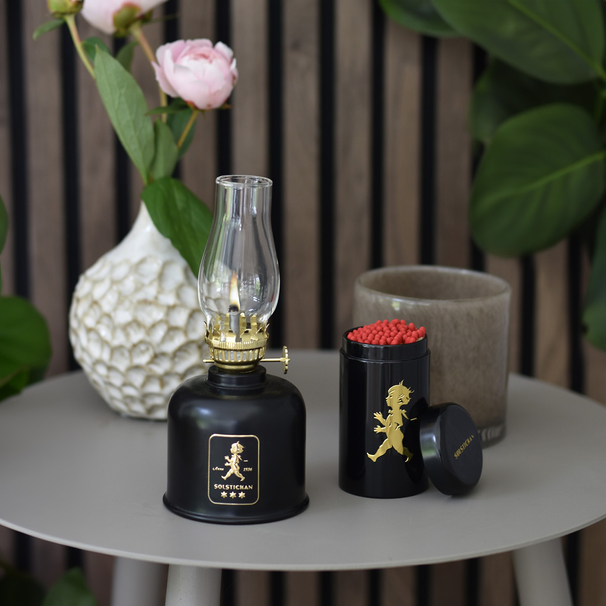 SOLSTICKAN Öljylamppu 20 cm Musta/Kulta