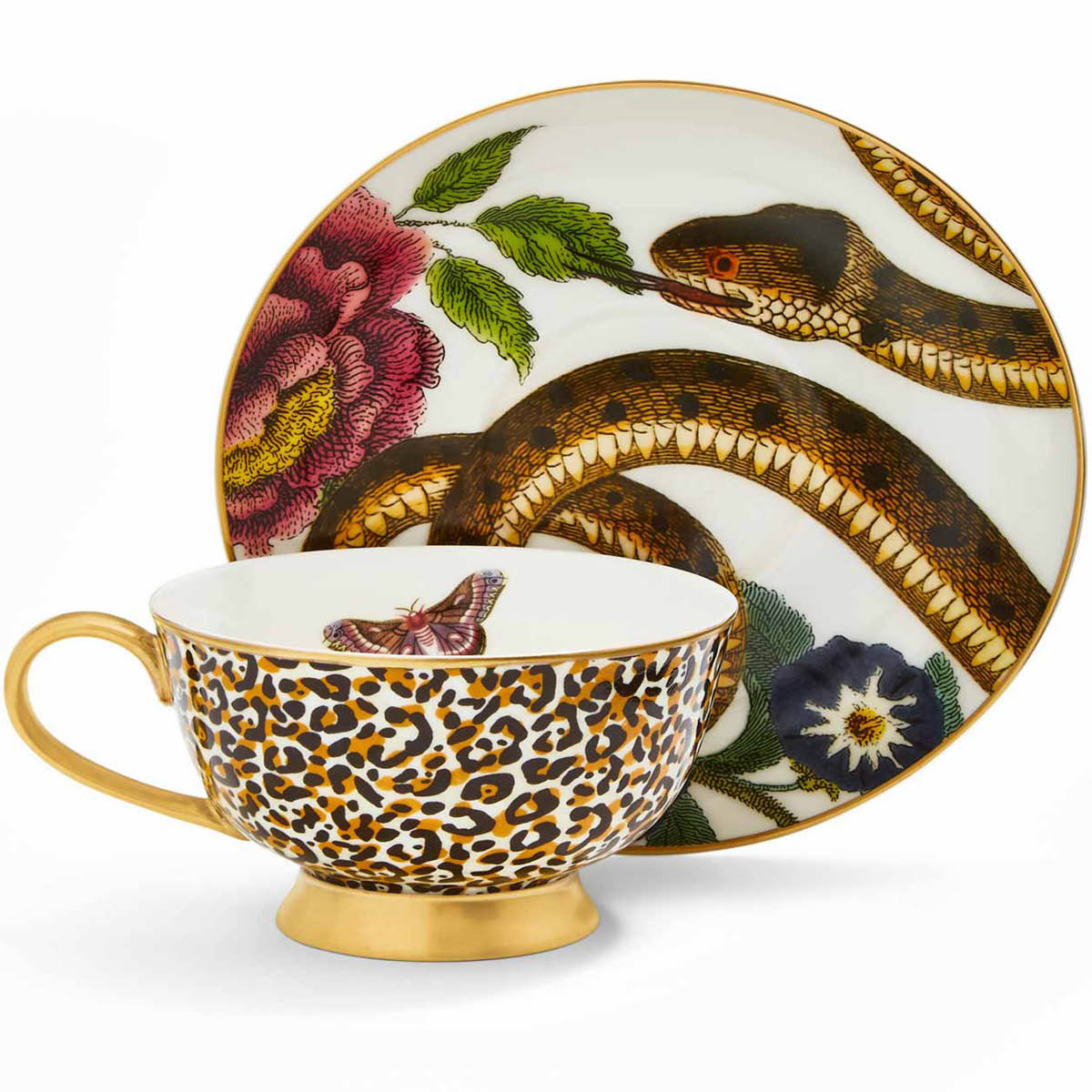 Spode Creatures of Curiosity Teekuppi + Vati 20 cl White/Leopard