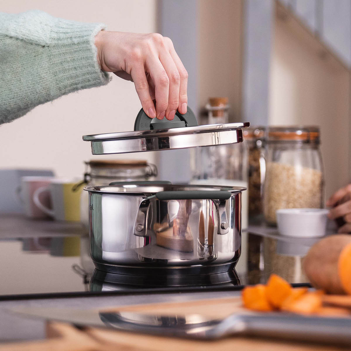 Tefal Opti'space grytesett 6 deler grå