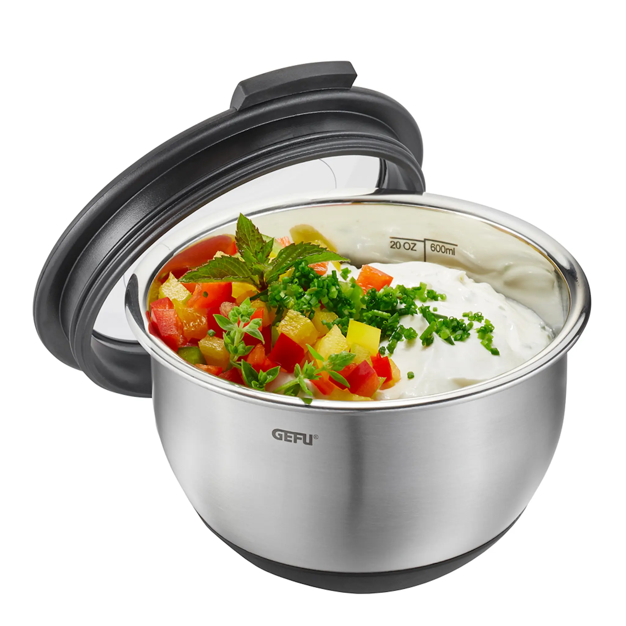 Gefu Muovo bunke med lock 0,6 L/12 cm rostfri