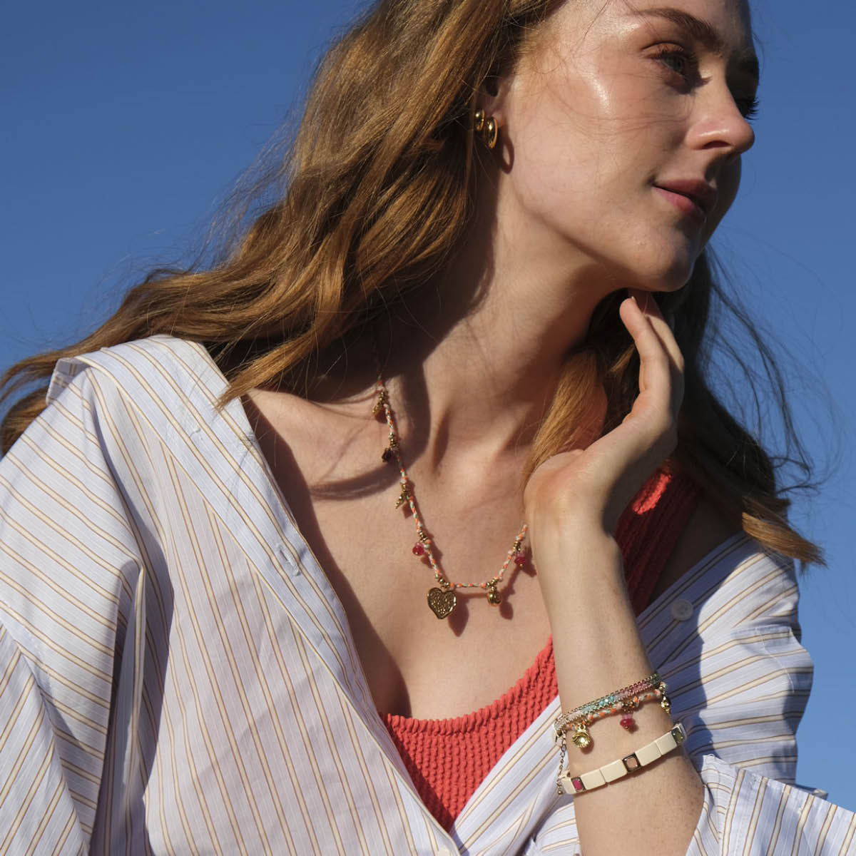 A&C Oslo AS Enamel Tiles Stone Line armbånd hvit/gull