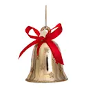 Golden Moments julhänge i glas 8 cm Bjällra med rosett guld