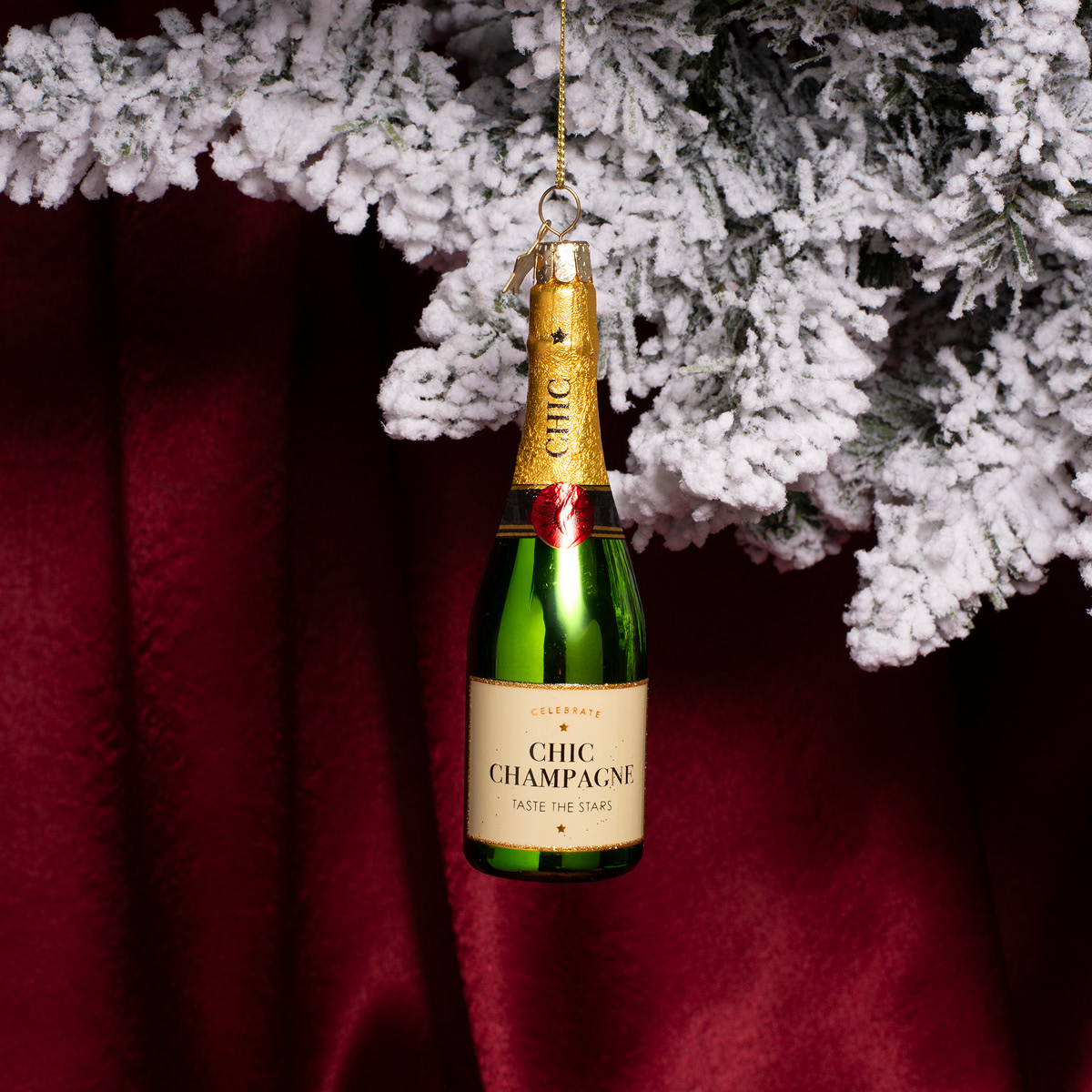 Vondels CocktailClub julhänge i glas lyx 14 cm Champagneflaska grön