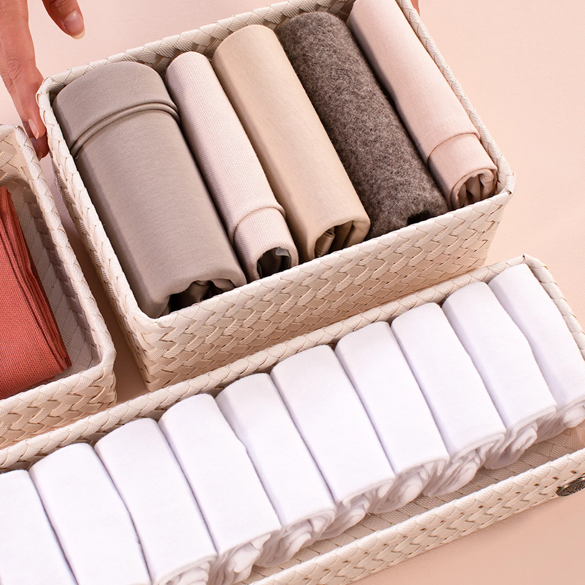 Handed By Fit lång förvaringskorg 39x12x7 cm champagne