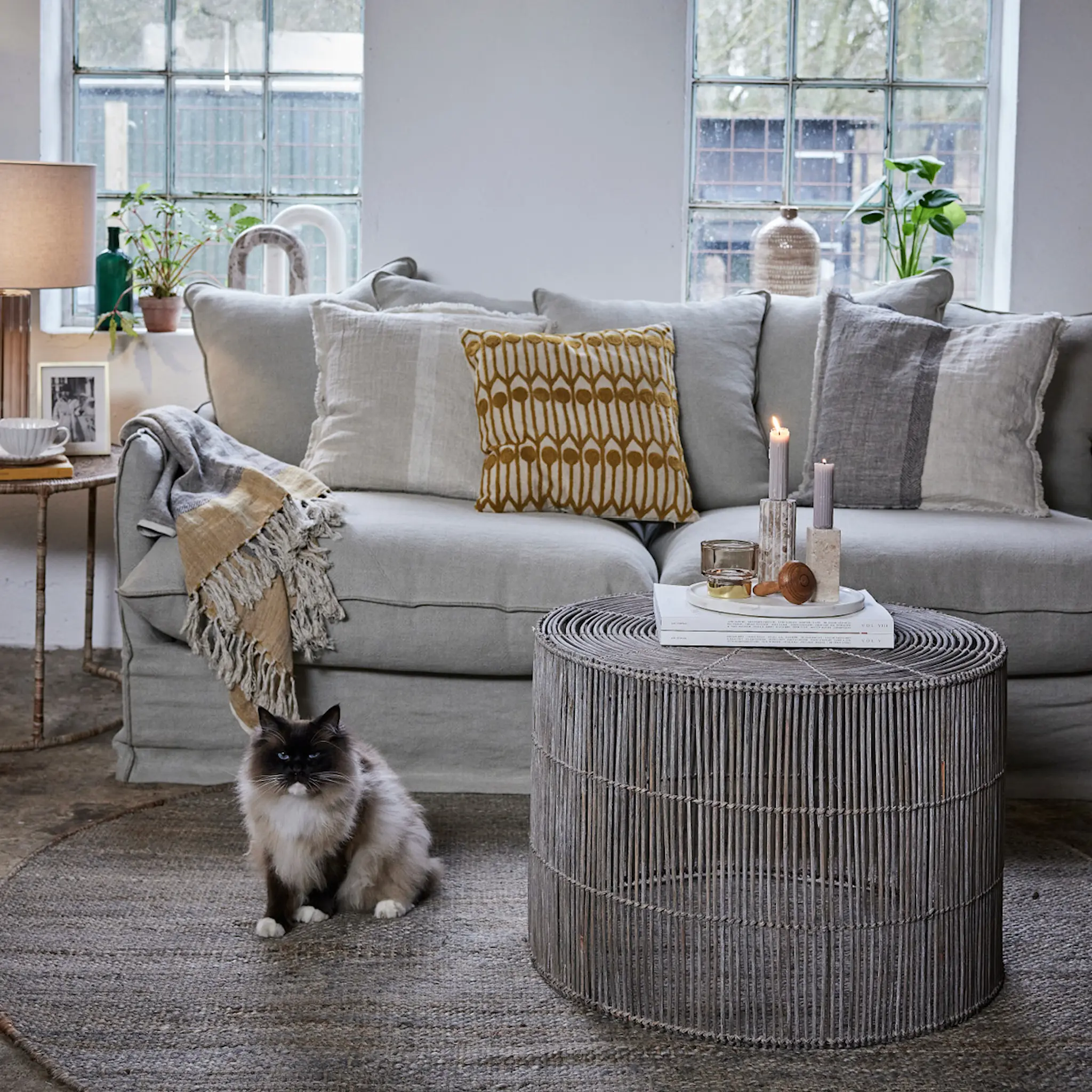 Lene Bjerre Harper Sivupöytä 65x65x45 cm 2 osaa Rottinki/Harmaa