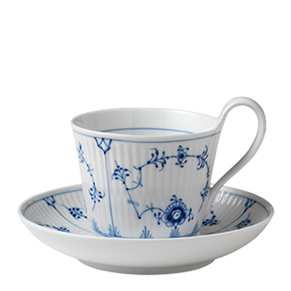 Royal Copenhagen Blue Fluted Plain kaffekopp med fat 24 cl högt handtag