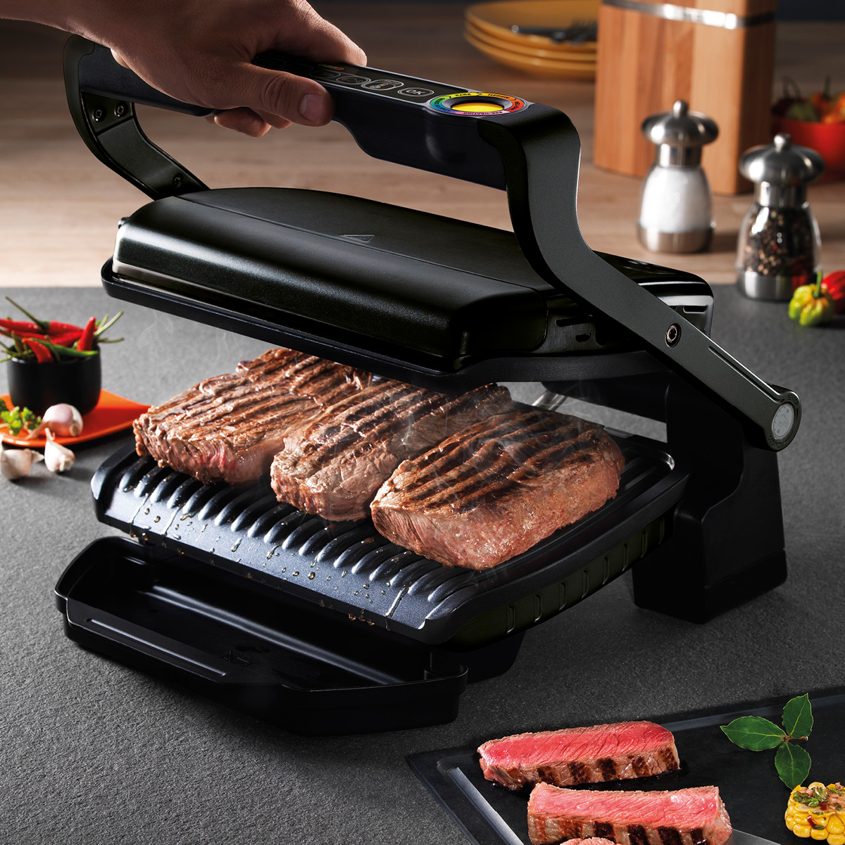 OBH Nordica OptiGrill+ Pöytägrilli ja alusta Musta