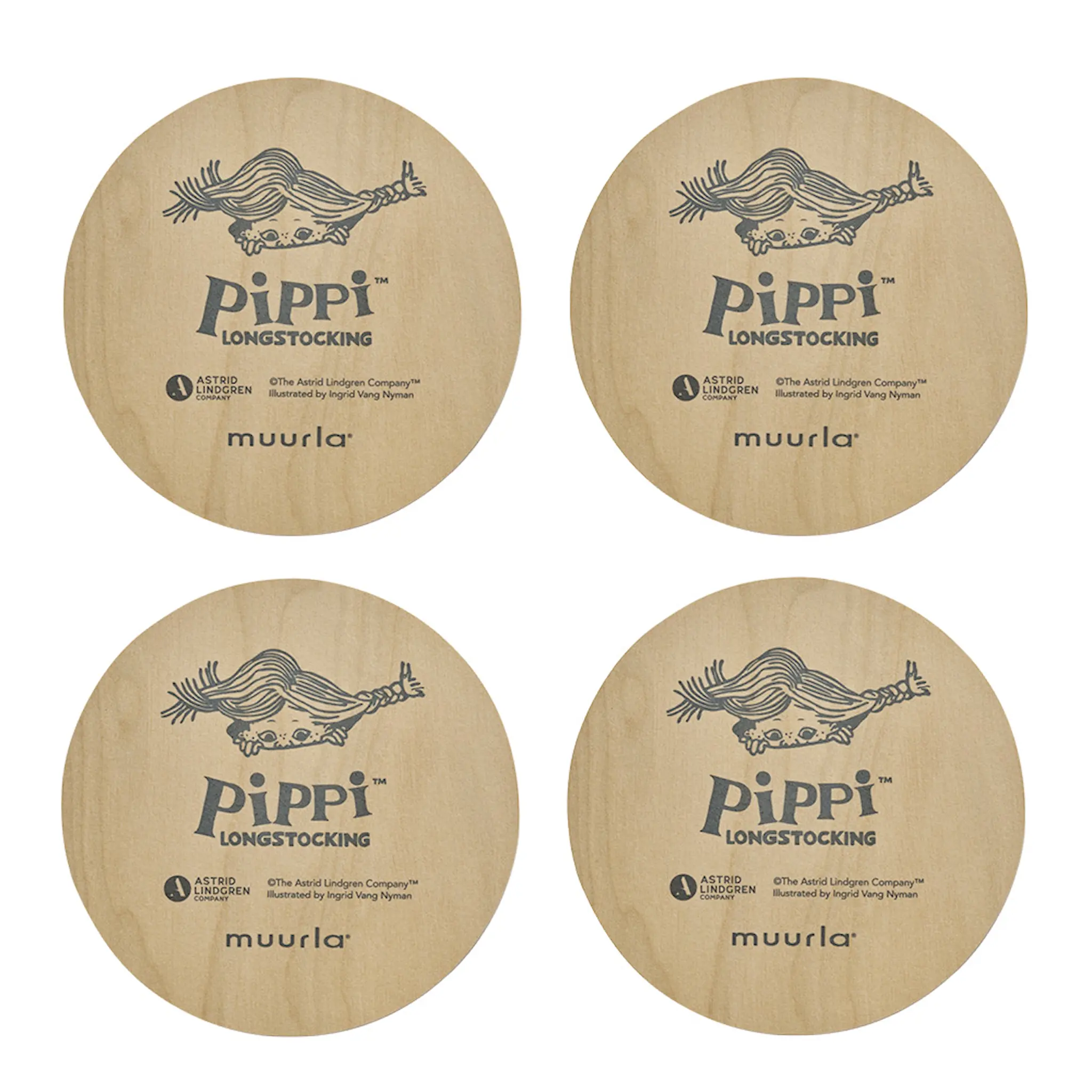 Muurla Pippi glasunderlägg 4-pack