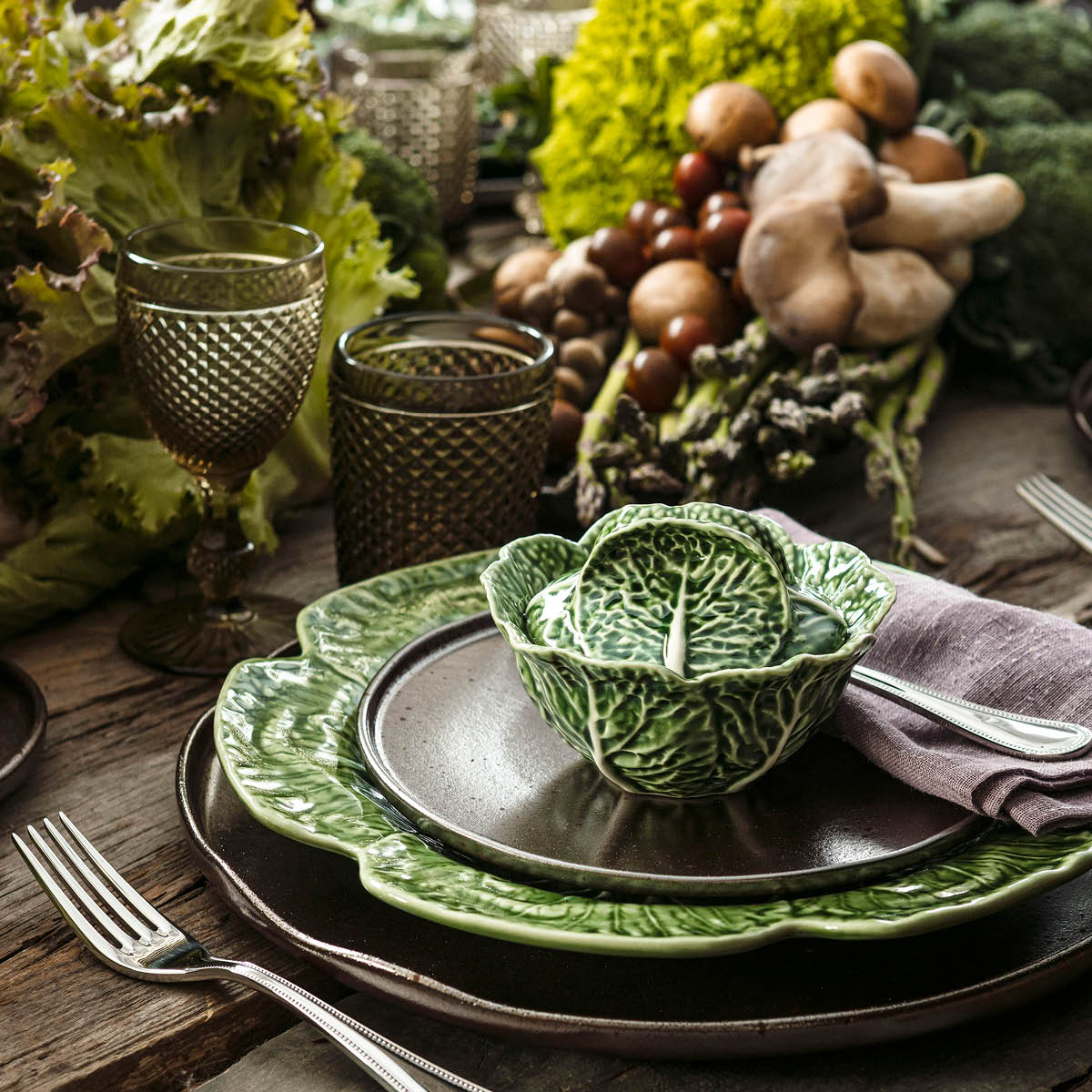 Bordallo Pinheiro Cabbage skål med lock 15,3 cm 40 cl kålgrön