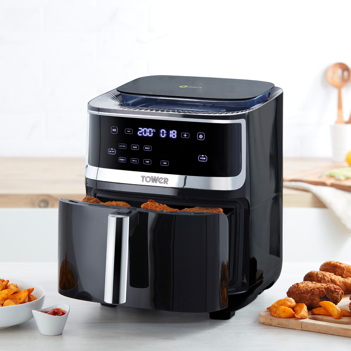 Tower Tower Airfryer höyrytoiminolla 7 L Musta