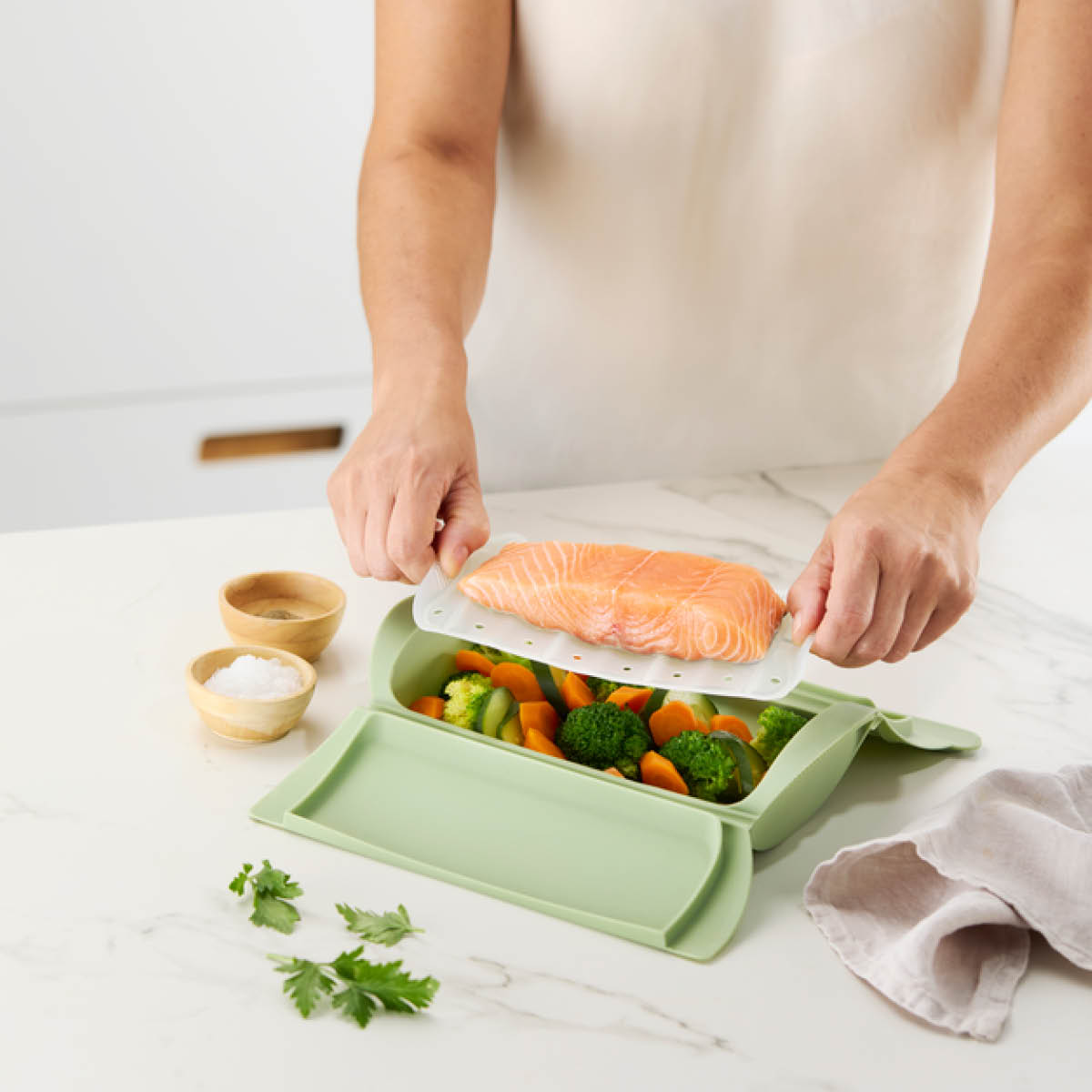 Lékué Ångkokare med bricka för mikrovågsugn 2 port. grön