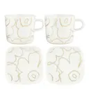 Oiva Piirto Unikko kopp & fat 4 delar cm vit/guld