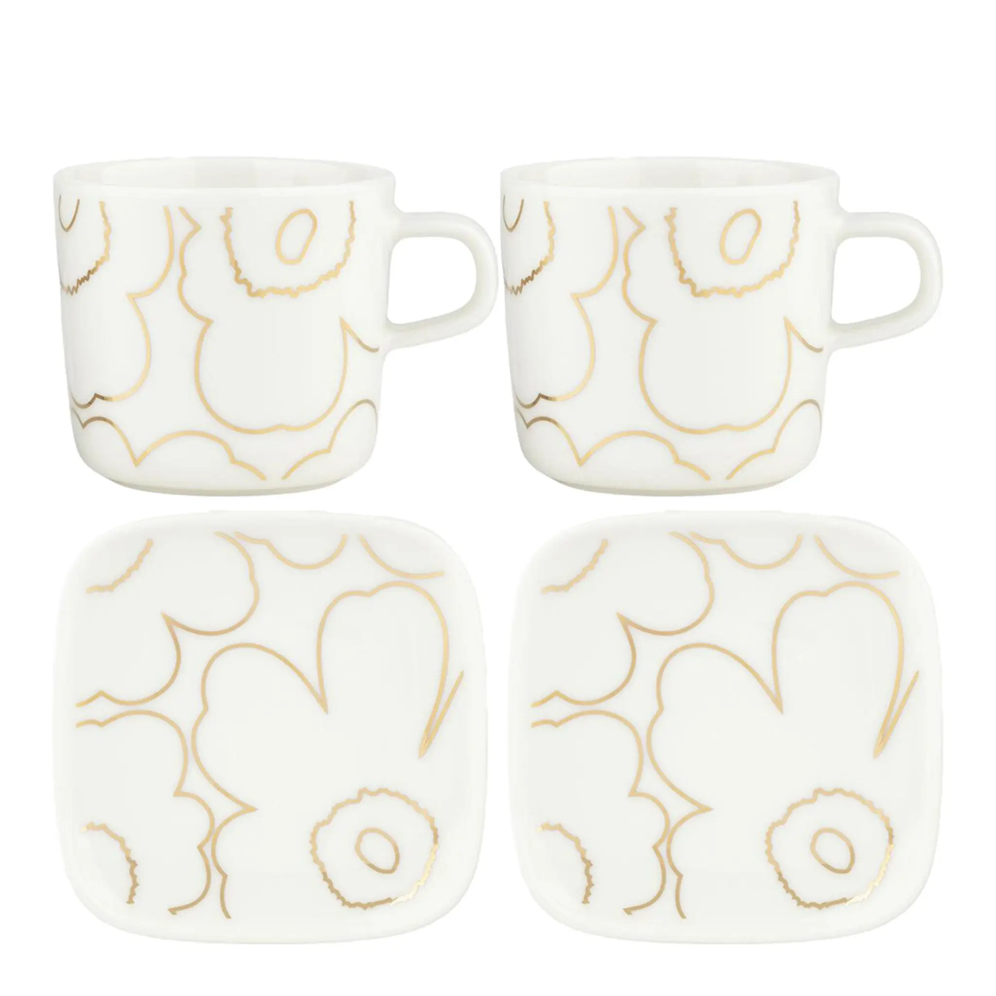 Marimekko Oiva Piirto Unikko kopp & fat 4 delar cm vit/guld