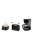 Frokostset kaffebryggare, brödrost och äggkokare svart