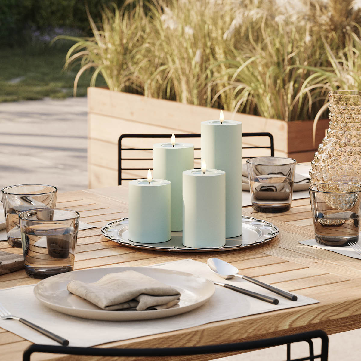 DeluxeHomeart LED utomhus blockljus 7,5 x 15 cm salviagrön