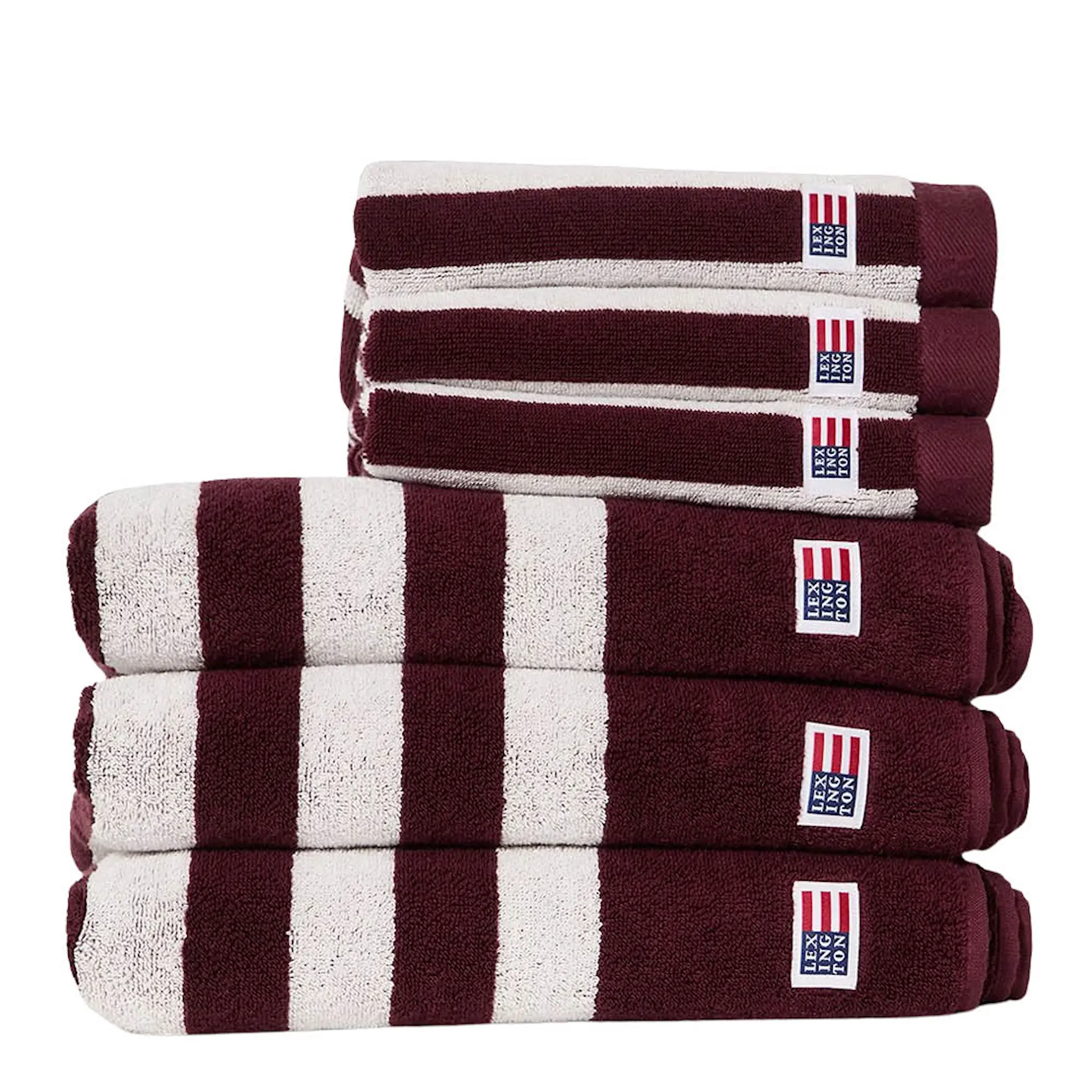 Lexington Stripet frottéhåndkle 70x130 cm fig/snow white