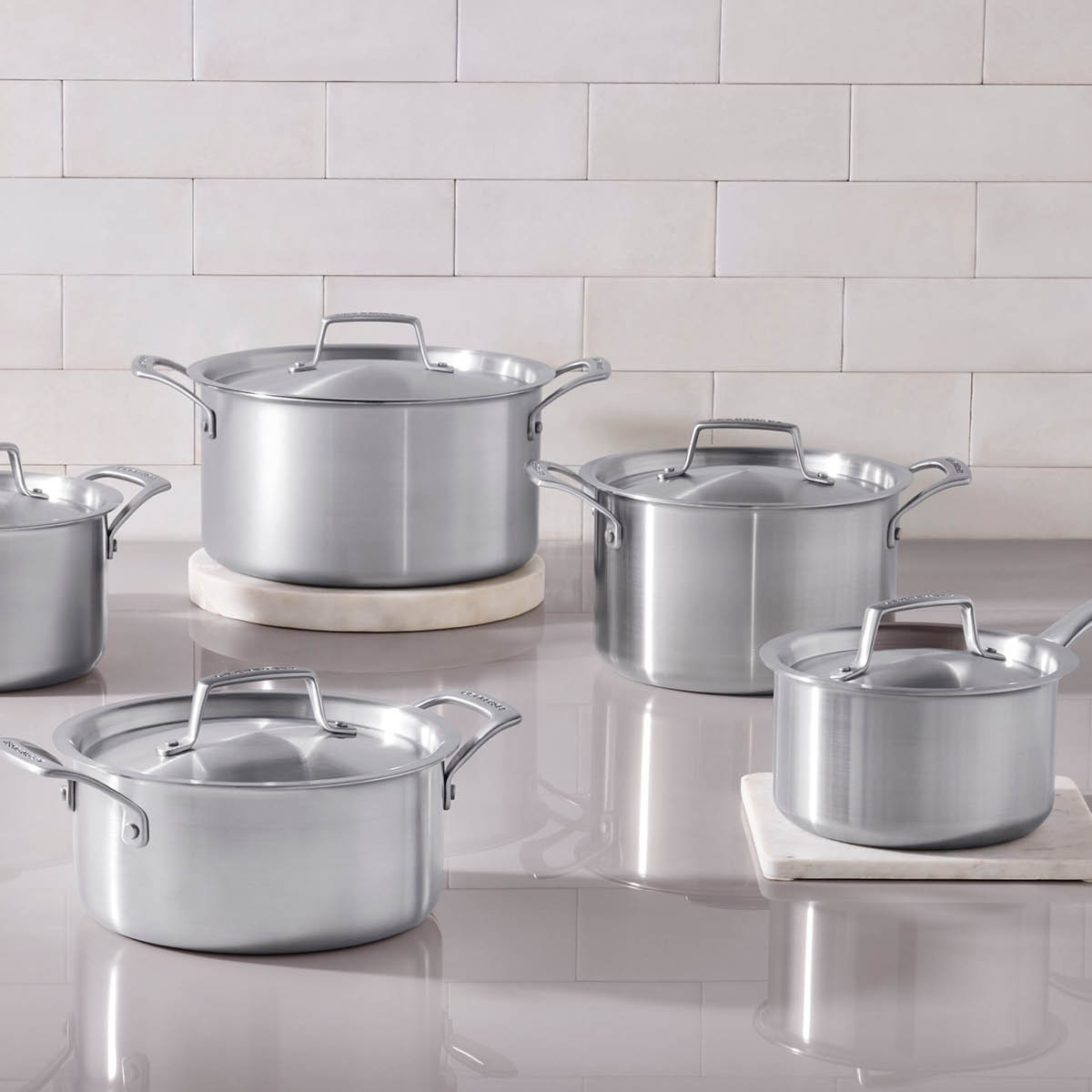 Le Creuset Essential 3-ply Stainless Steel kastrullset 5 delar