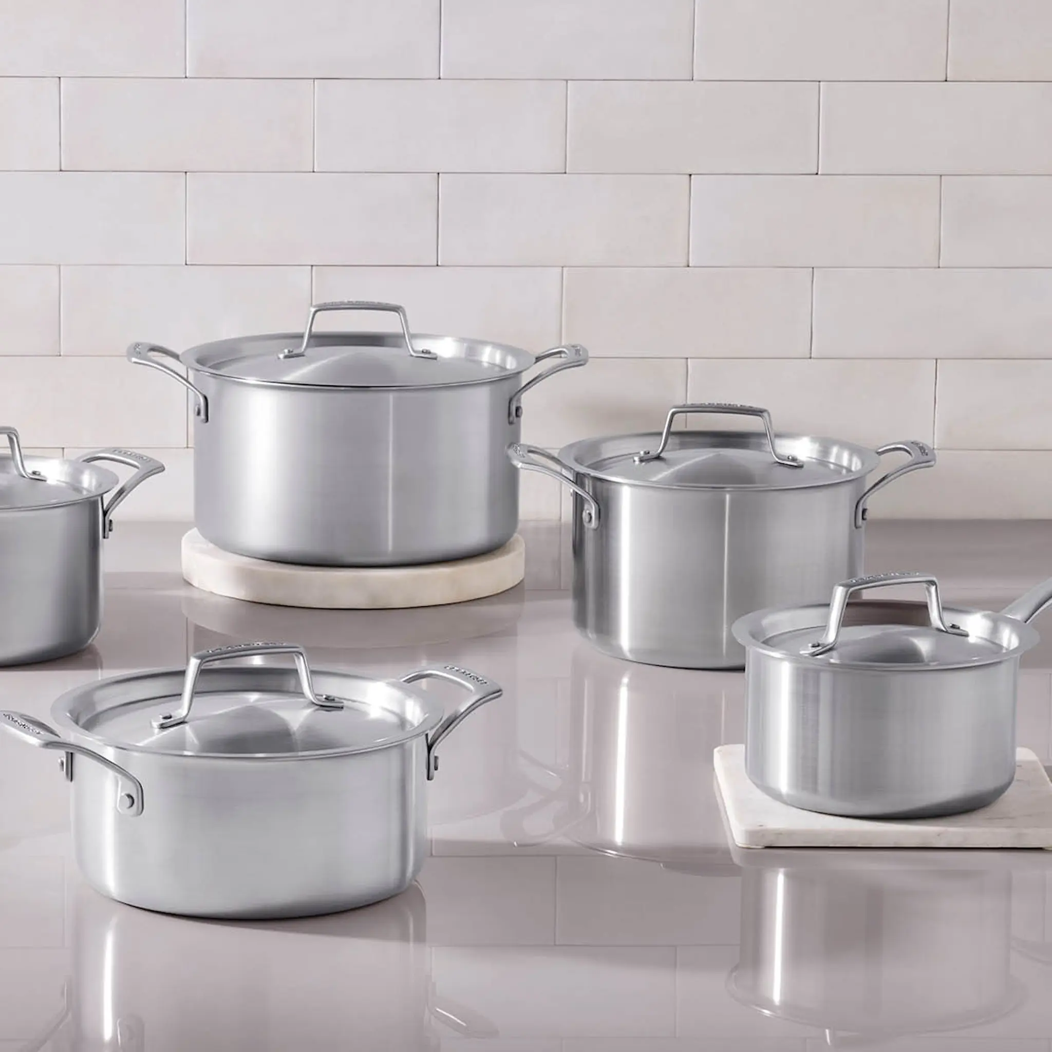 Le Creuset Essential 3-ply Stainless Steel kastrullset 5 delar