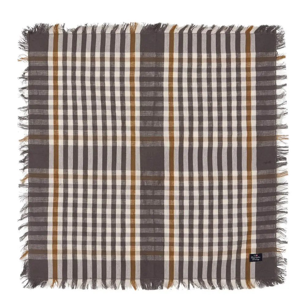 Rutete serviett med frynser 50x50 cm grå/hvit/fudge