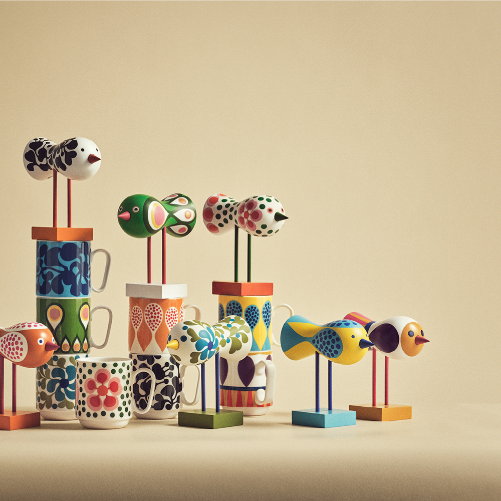 Design House Stockholm Birds 1967 Puulintu Nro 5 16 cm Keltainen/Sininen