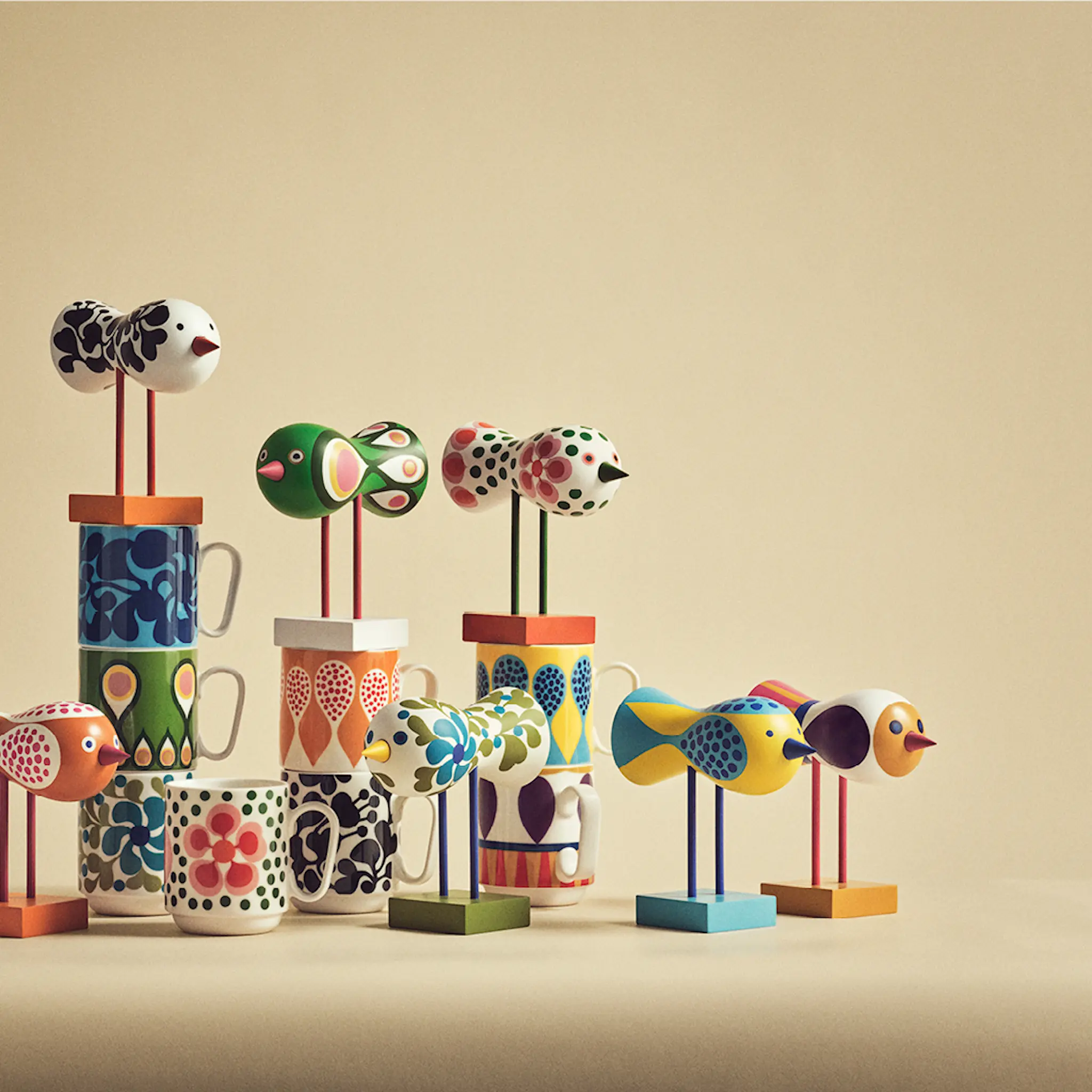 Design House Stockholm Lisa Larson Birds 1967 No.5 16 cm gul/blå