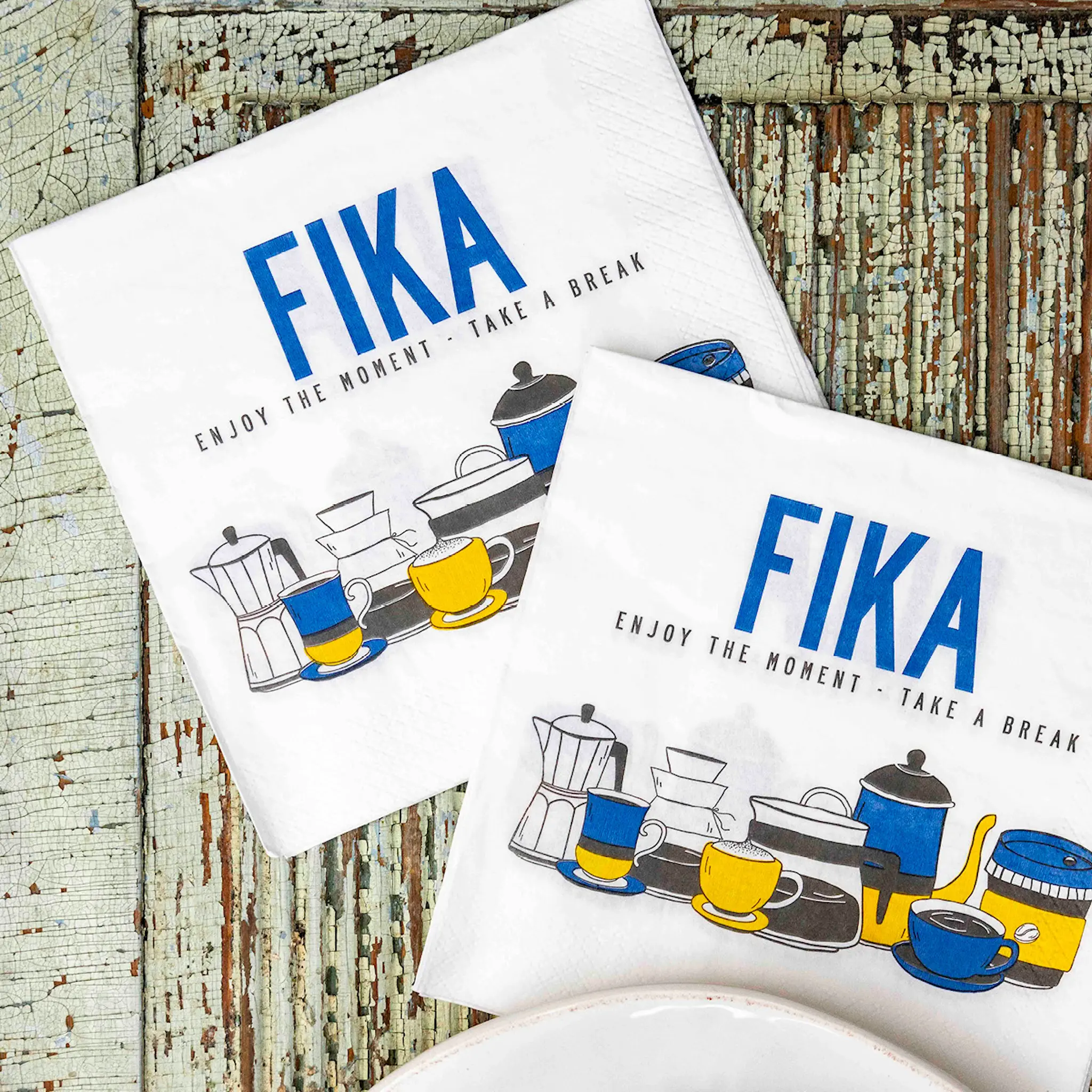 Citronelles Fika Servetti 33x33 cm Sininen/Keltainen