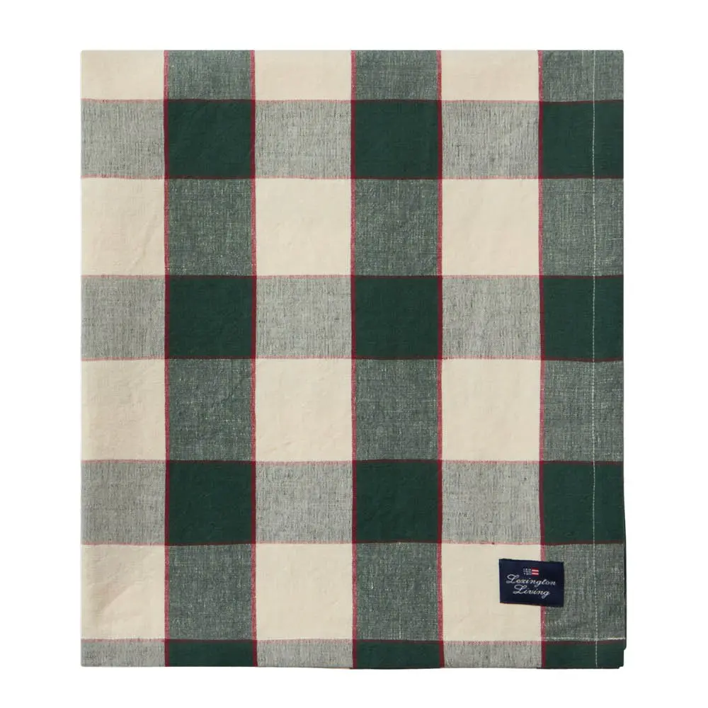 Ruudullinen pöytäliina 180x180 cm vihreä/vaaleabeige/punainen