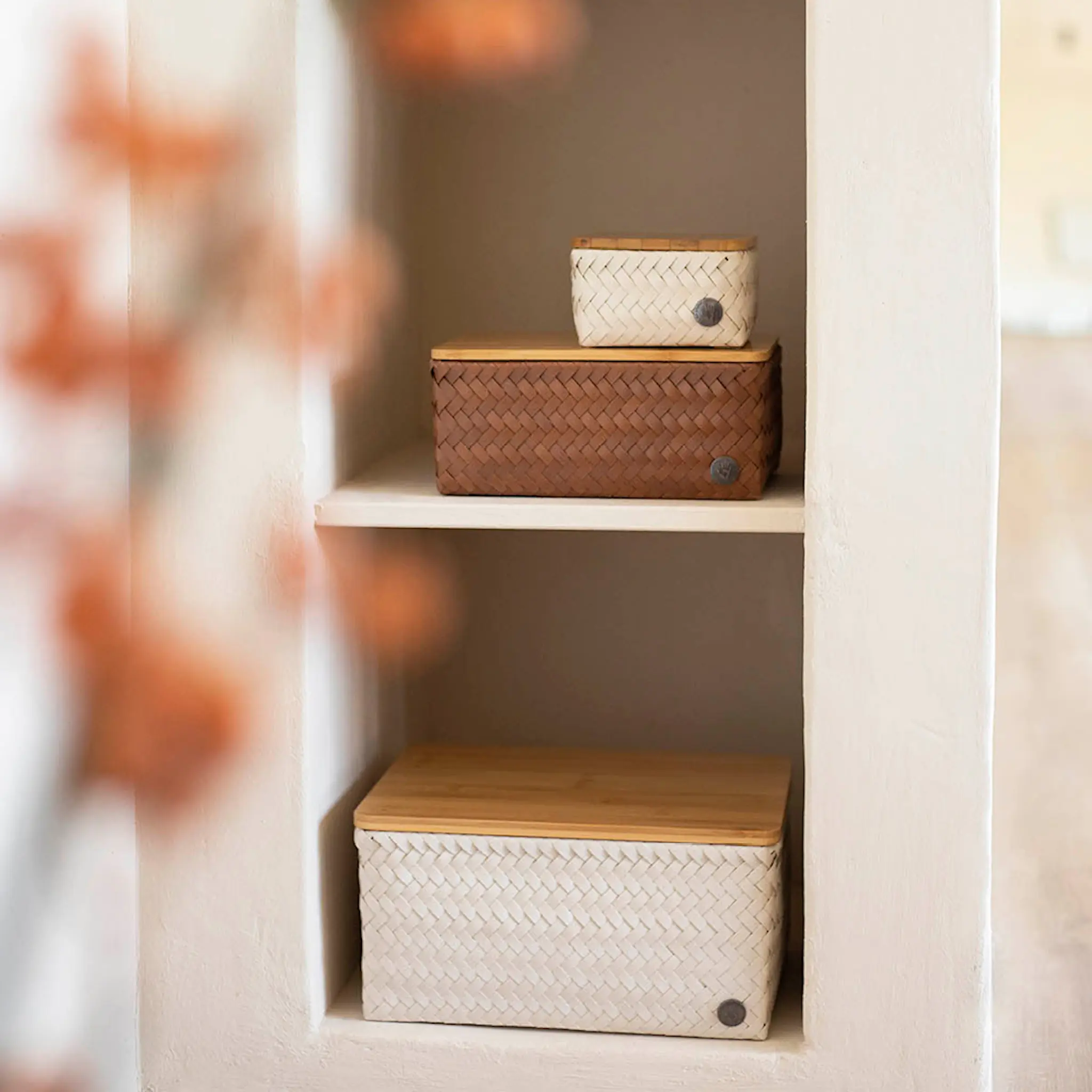 Handed By Top Fit stor oppbevaringskurv m/lokk 31x23x15 cm champagne