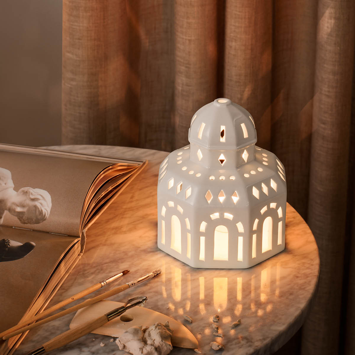 Kähler Urbania Kynttilälyhty Glassalen 14,5 cm Valkoinen