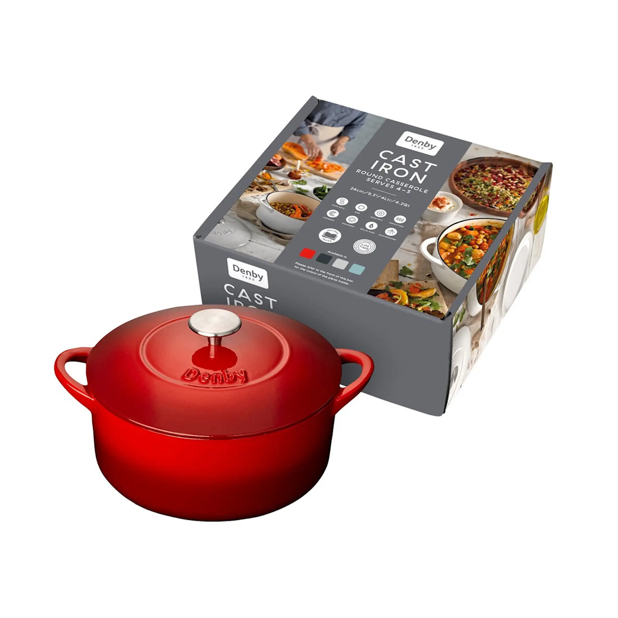Denby Pomegranate gjutjärnsgryta 24 cm röd