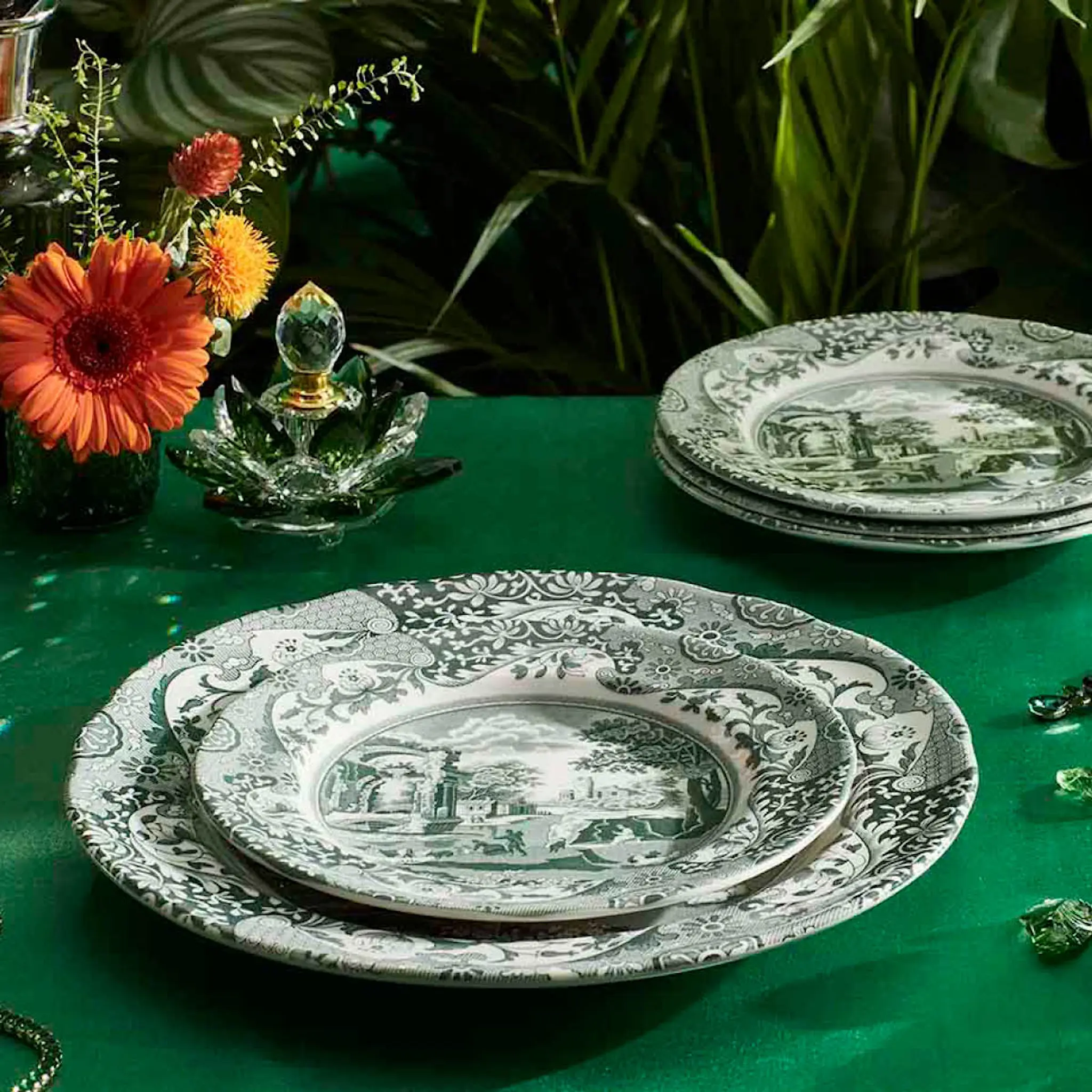 Spode Heritage Green Italian tallrik 20 cm grön/vit