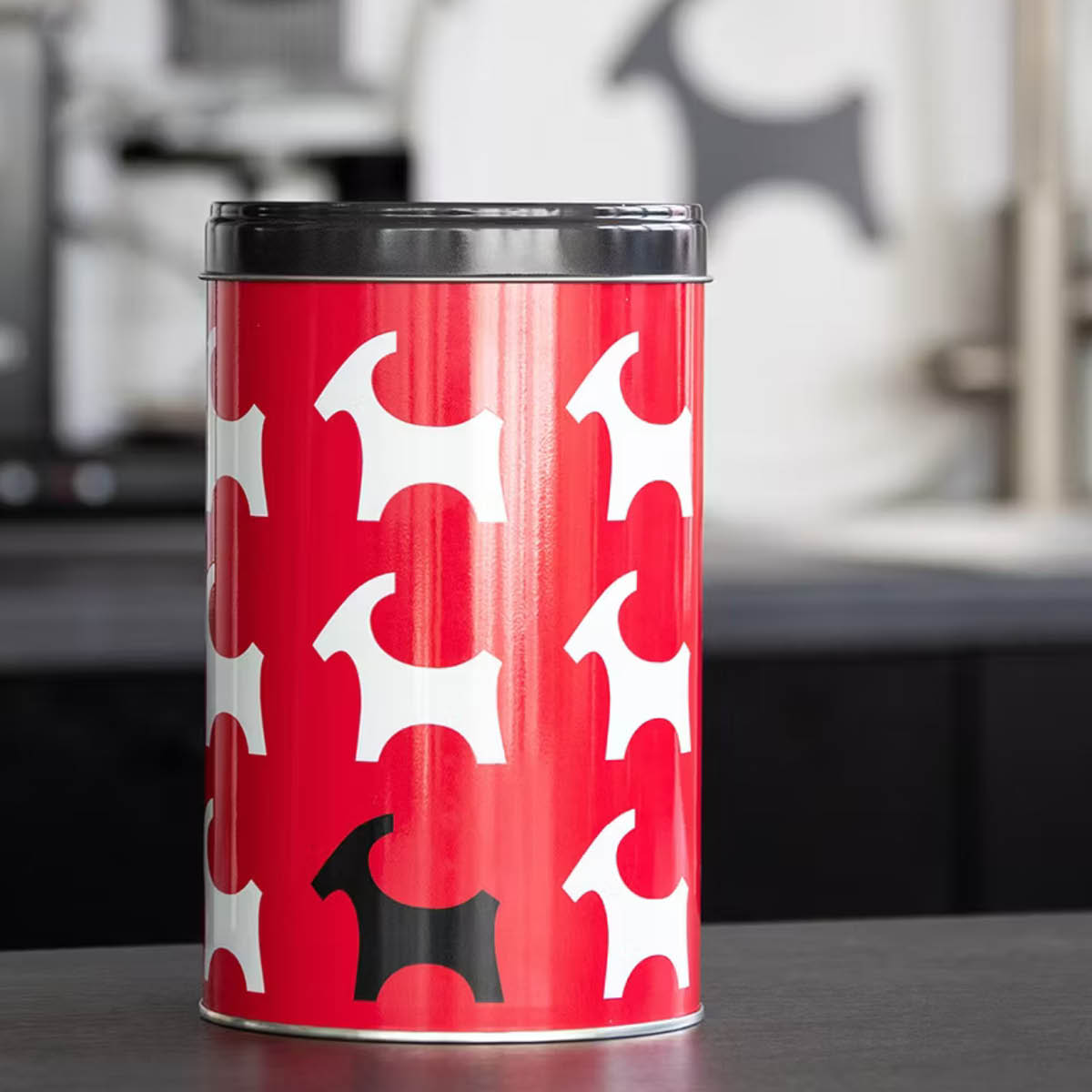 Rotor Design Metallboks rund 17x10,5 cm bukker rød