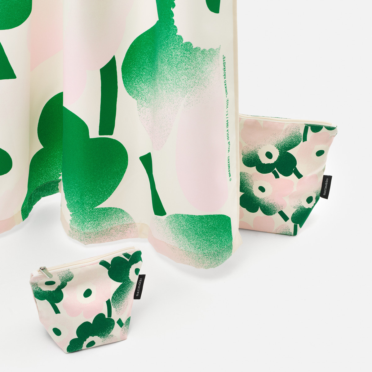 Marimekko Unikko dusjforheng 200x180 cm hvit/rosa/grønn