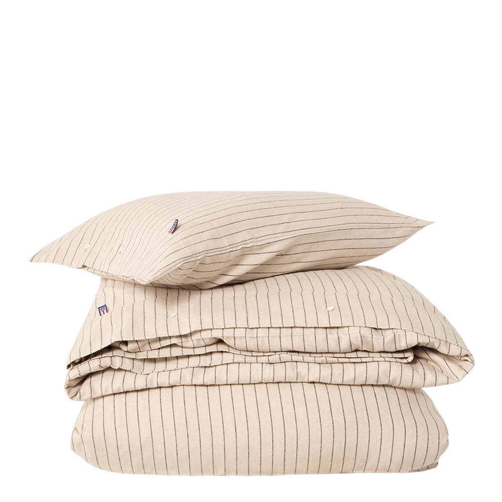 Lexington Påslakanset 220x220 cm bomullsflanell pinstriped beige/brun