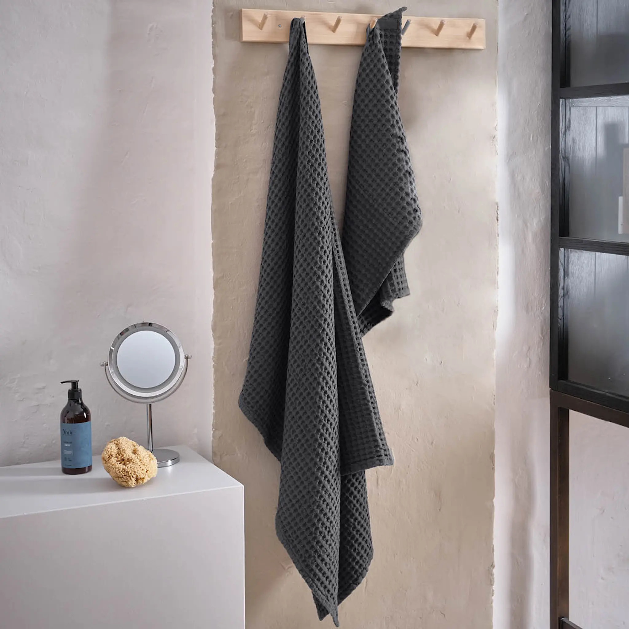 The Organic Company Big Waffle set med handduk och badlakan dark green