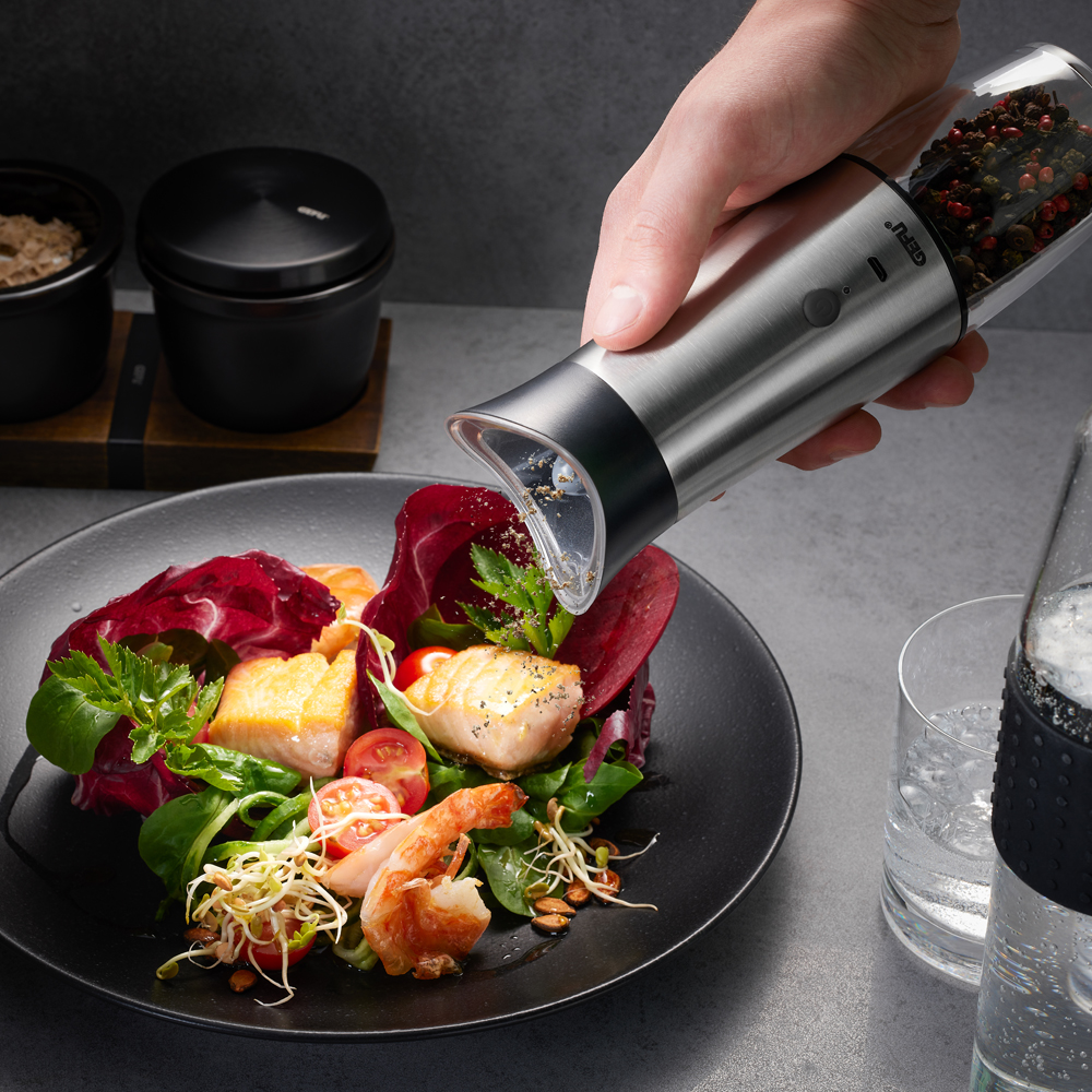 Gefu Salt- og pepperkvern elektrisk rustfri