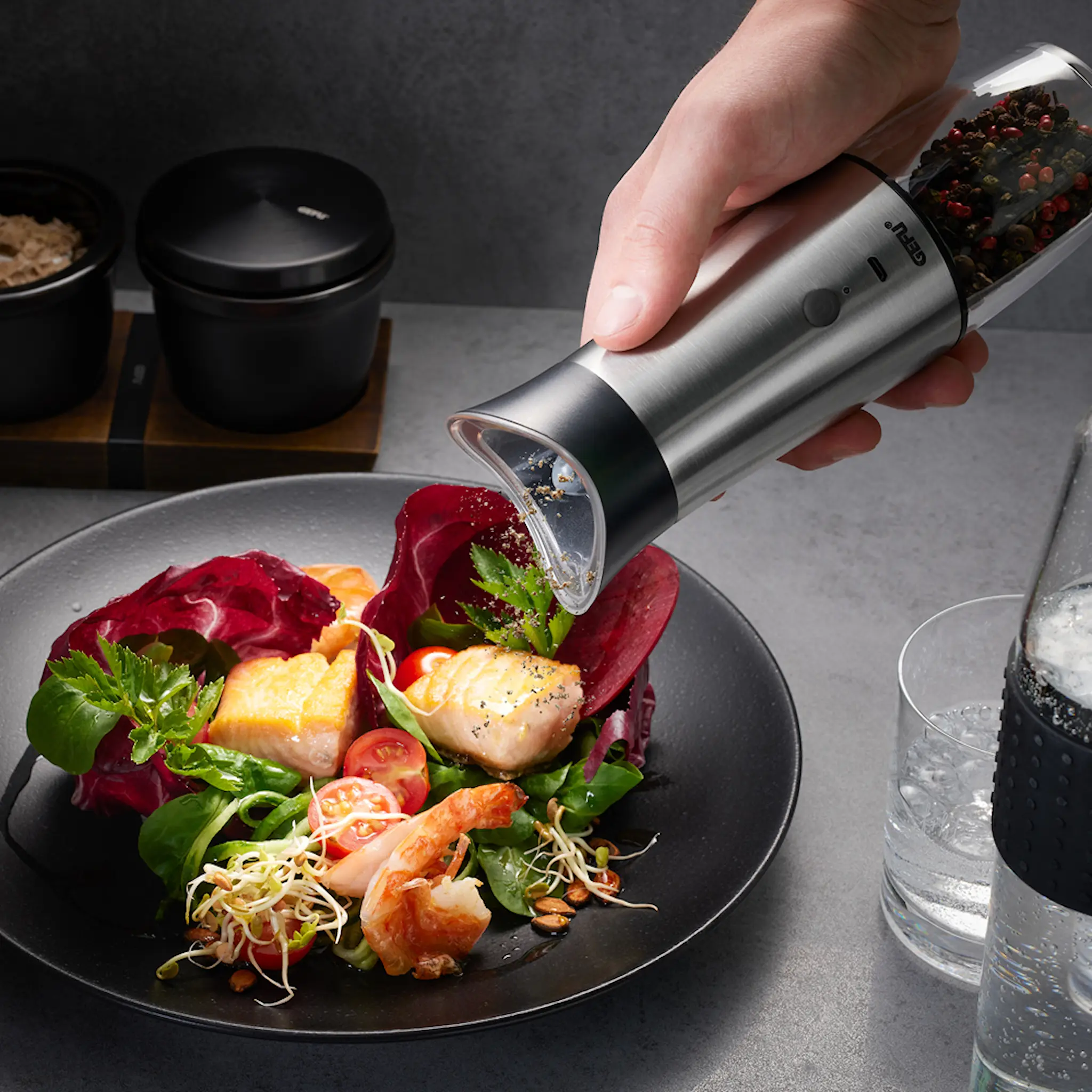 Gefu Salt- og pepperkvern elektrisk rustfri