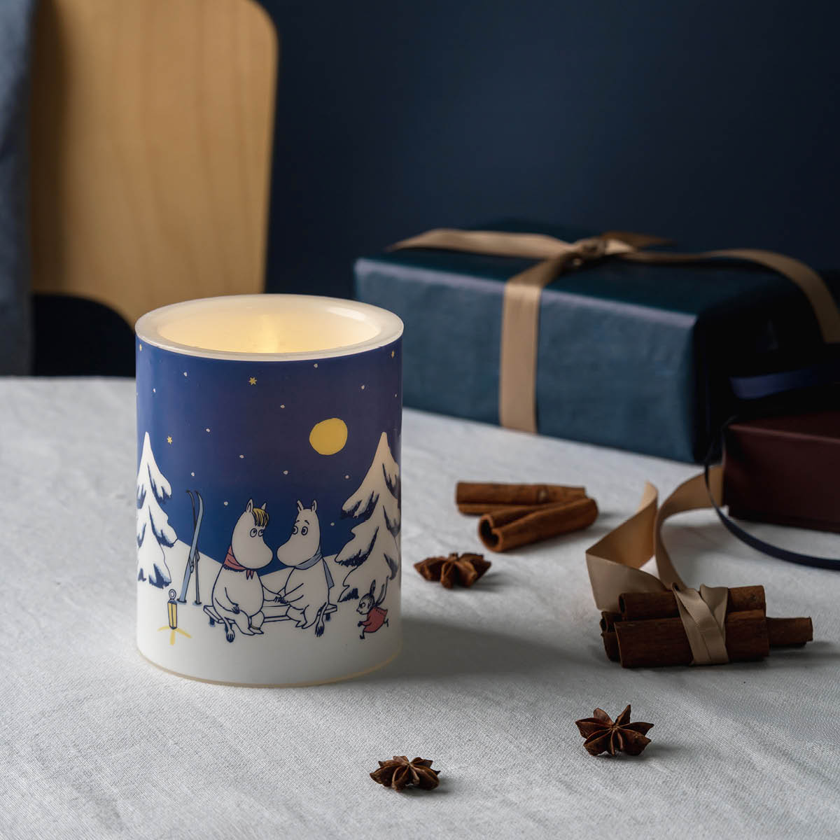 Muurla Mumin LED blockljus 12,5 cm Stjärnklar natt blå