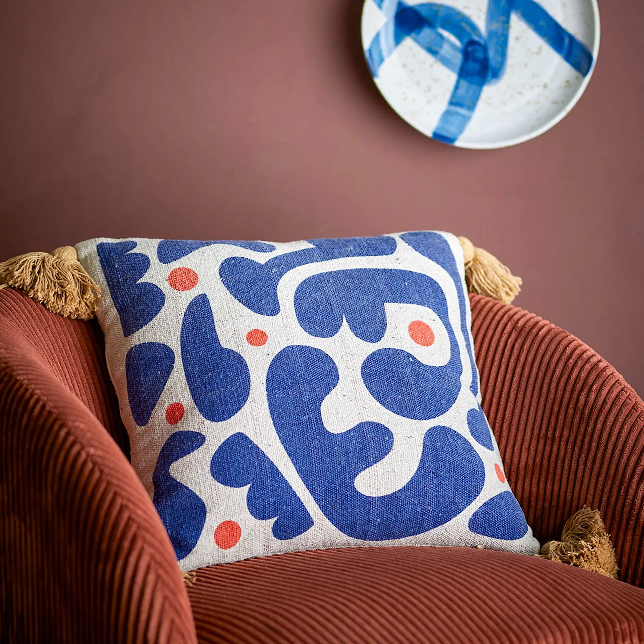 Bloomingville Eviaya Tyyny 45x45 cm Sininen/Valkoinen