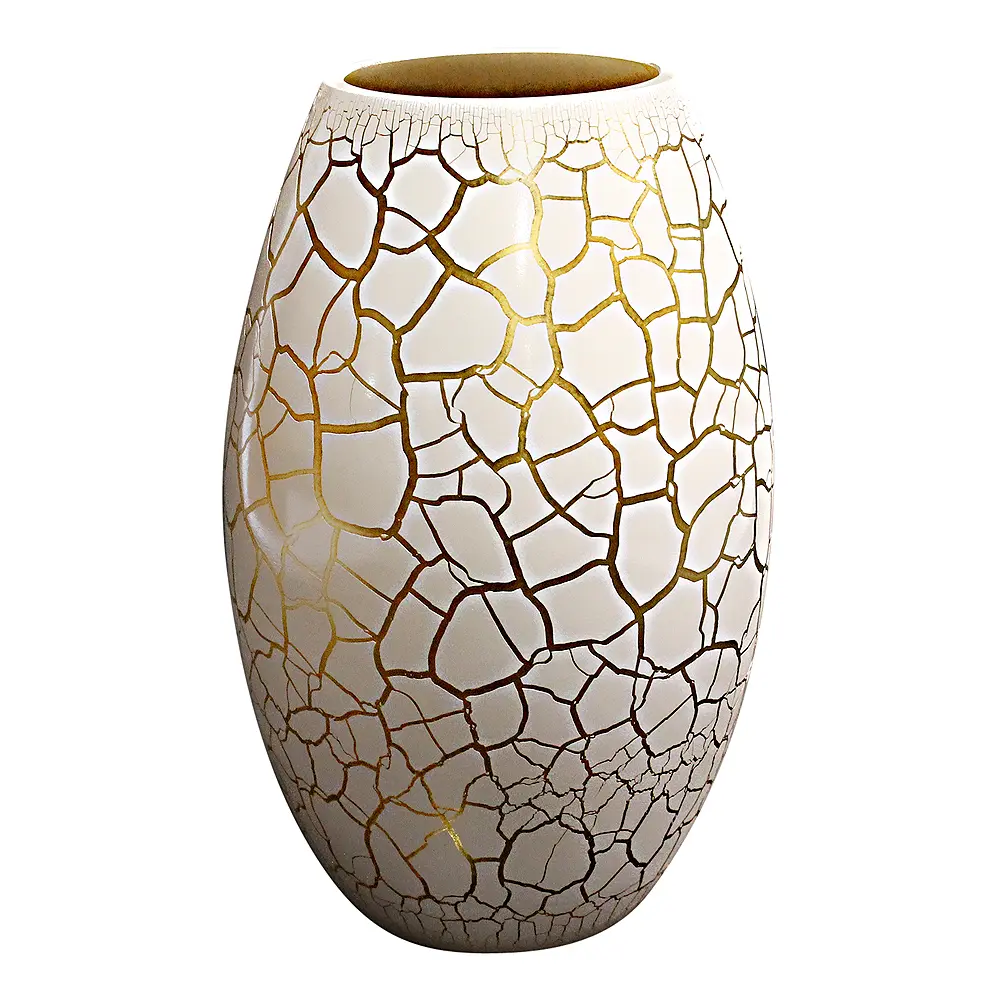 Croco vase 26 cm hvit/gull