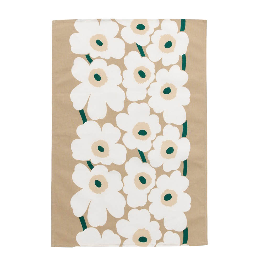 Marimekko Unikko kökshandduk 47x70 cm sand/vit/smaragdgrön